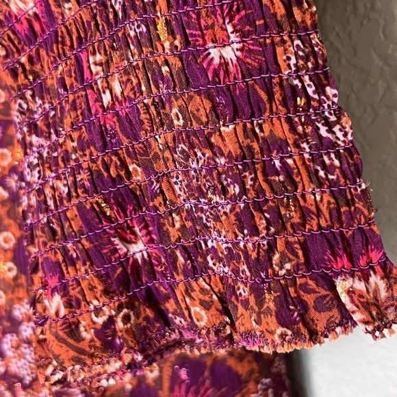 NWT HOUSE OF HARLOW Ruffle Tier Balloon Sleeve Berry Rust Floral Dress 12 - Picture 5 of 7